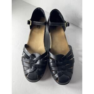 Clark Bendables Wendy Mary Janes Women Black Leather Strappy Low Heel Sandal 9.5